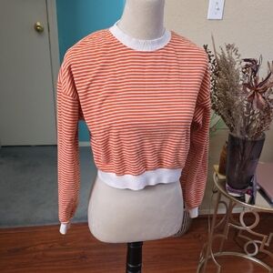 Forever 21 Orange and White Striped Cropped Sweater